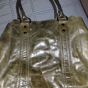 Frye Metallic Olive Leather Tote